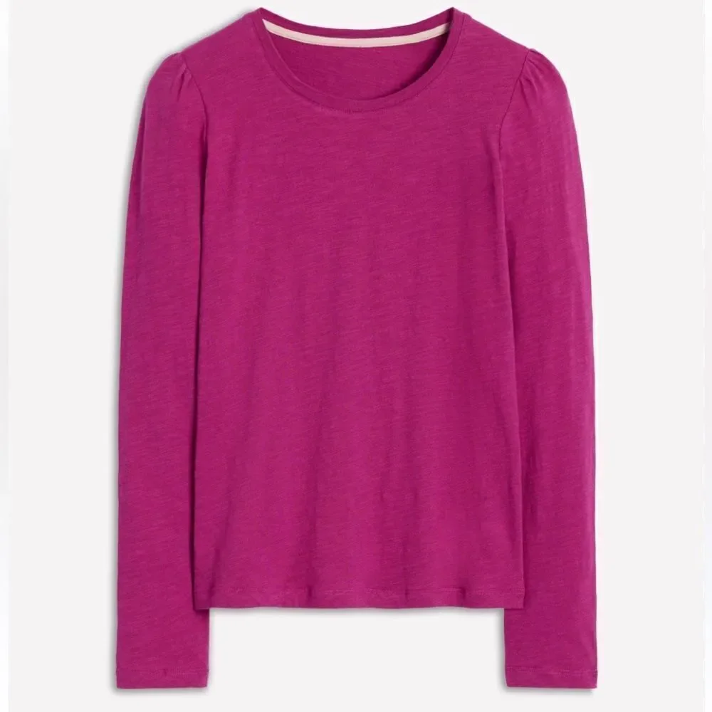 Boden basic Cotton & Modal Crew Long Sleeve Top in Rich Magenta size 4-like new!